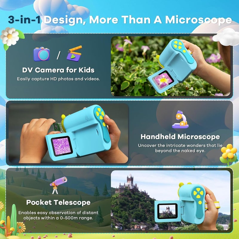Hideal HP60 IPS Microscope for Kids: [Auto On & Off] [3-in-1] 2" Portable Handheld Microscope Miniscope, Pocket Mini Scope Educational Science Kit, Christmas Birthday Gifts for Kids, PC View, Blue - Image 3